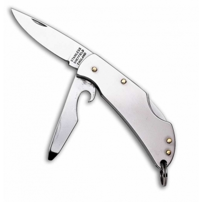 Joseph Rodgers 40mm Drop Point Keyring Knife with Locking Screwdriver/Bottle-opener - Satin Finish Stainless Steel