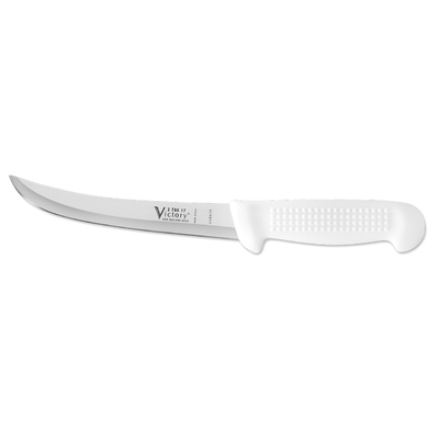 Victory 270017HG115 - 2.5mm x 17cm Stainless Steel Hollow Ground Curved Boning Knife (White Plastic Handle)