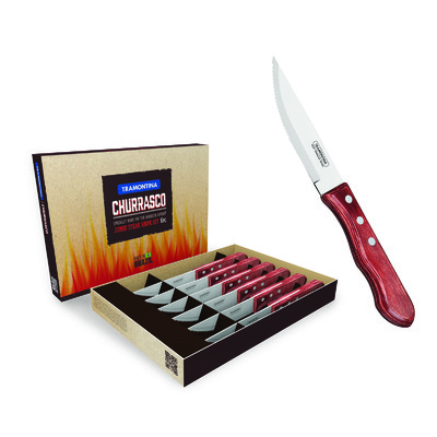Tramontina 38201371 - Stainless Steel Jumbo Steak Knives, Box Of 6(Red Polywood Handles)