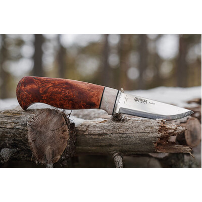 Helle-Audun -  88mm H3LS Stainless Steel 2024 Limited Edition (Curly Birch & Reindeer Antler  Handle with Leather Sheath)