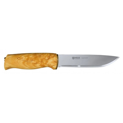 Helle-Jegermester - 135mm Sandvik 12C27 Stainless Steel Knife (Curly Birch Handle with Black Leather Sheath)