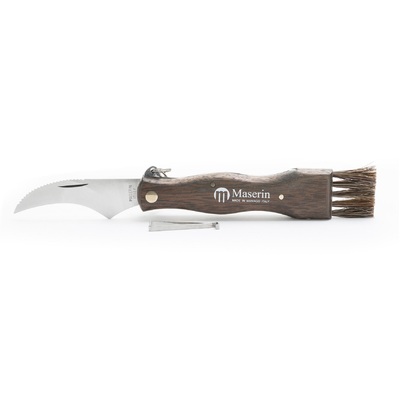 Maserin M800 -  75mm Stainless Steel Mushroom Knife (Walnut Handle with Tweezers, Spring Clip & Brush)