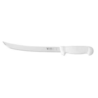 Victory Knives V250525115P - 2.5mm x 25cm Stainless Steel Curved Filleting Knife, Hang-Sell (White Plastic Handle) 