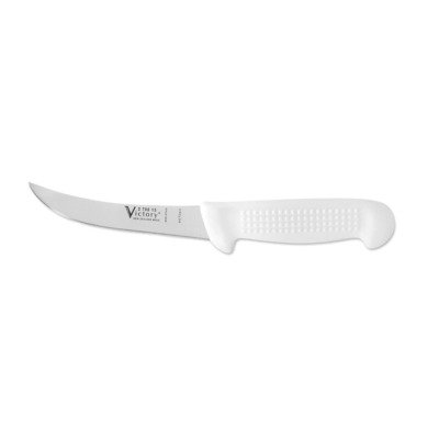 Victory Knives V270013115P - 2.5mm x 13cm Stainless Steel Curved Boning Knife, Hang Sell (White Plastic Handle)