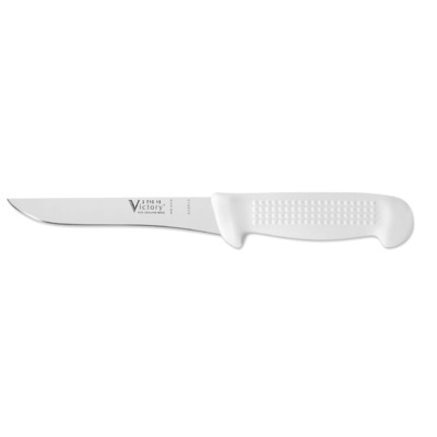 Victory Knives V271015115P - 2.5mm x 13cm Stainless Steel Straight Boning Knife, Hang Sell (White Plastic Handle)